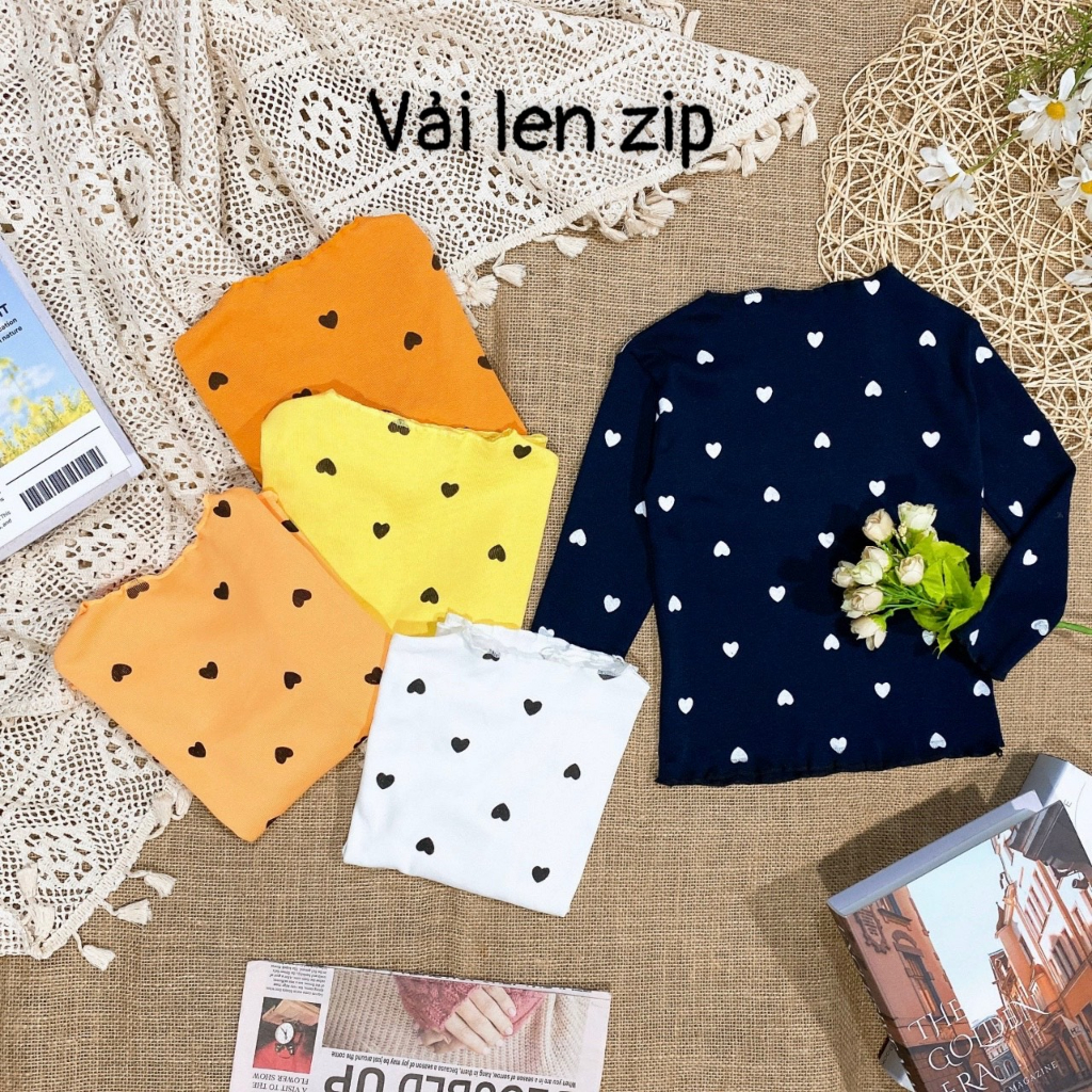 Áo dài tay cho bé gái chất cotton len hình Tim QATE139 TB365 TB381 TB388