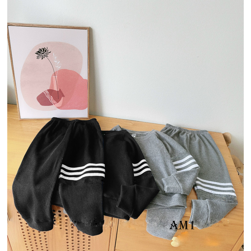 Bộ quần áo bé trai dài tay kẻ 3 vạch - Đồ bộ bé trai dài tay thu đông dáng thể thao TB380