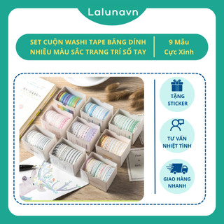 Lalunavn Set 10 cuộn băng dính washi nhiều màu sắc dùng trang trí scrapbook/album độc đáo - A03