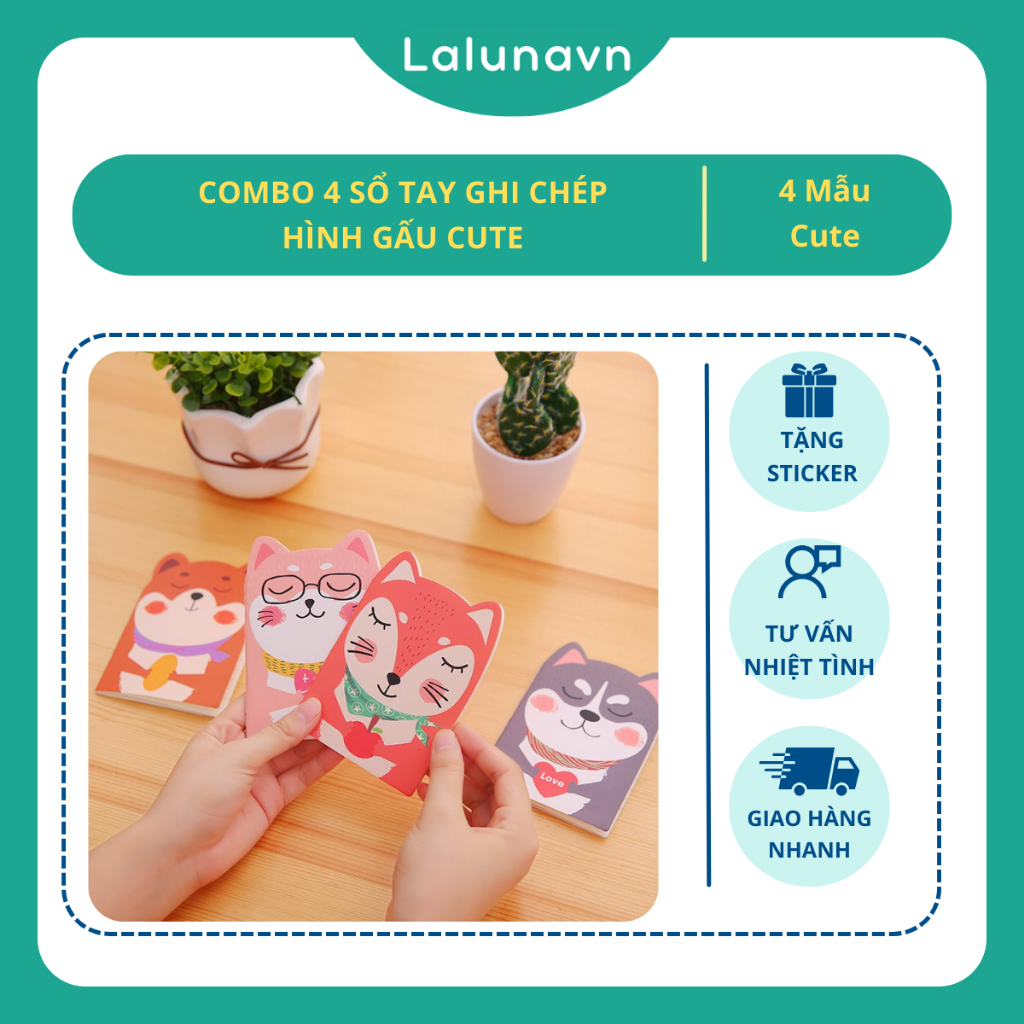 Combo 4 sổ tay ghi chép, sổ ghi nhớ hình gấu xinh yêu SENMU lalunavn - A51