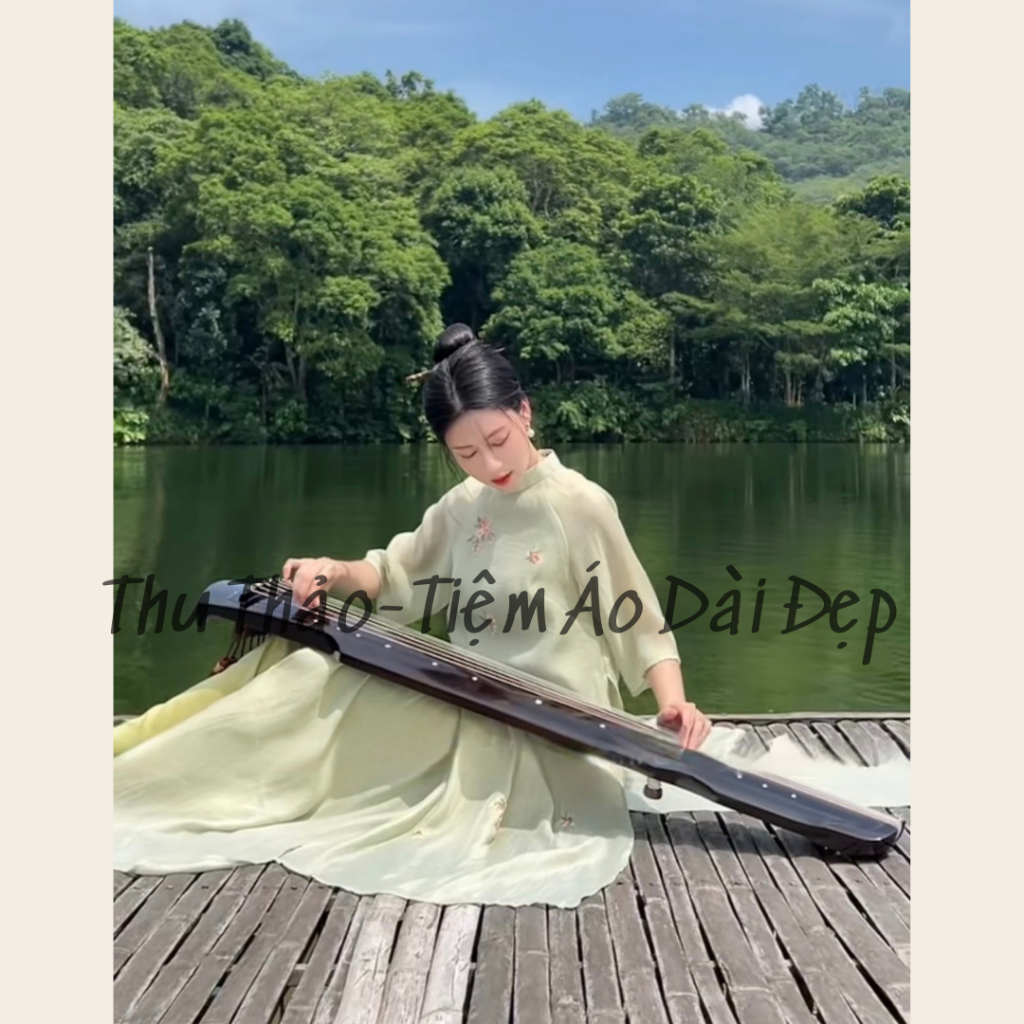 Áo Dài Cách Tân Xuông Xưa Nhã Vy Cao Cấp ,Áo Dài Suông Thêu Tay Loe Lỡ Trẻ Trung