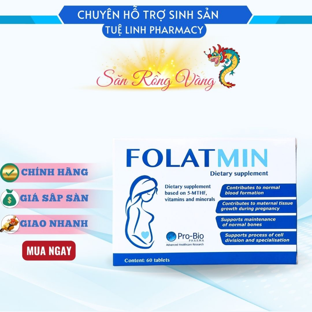 FOLATMIN 5MTHF - Hỗ trợ tăng thụ thai và Bổ sung dưỡng chất cho mẹ bầu và thai nhi, chống dị tật, lưu, sảy sớm