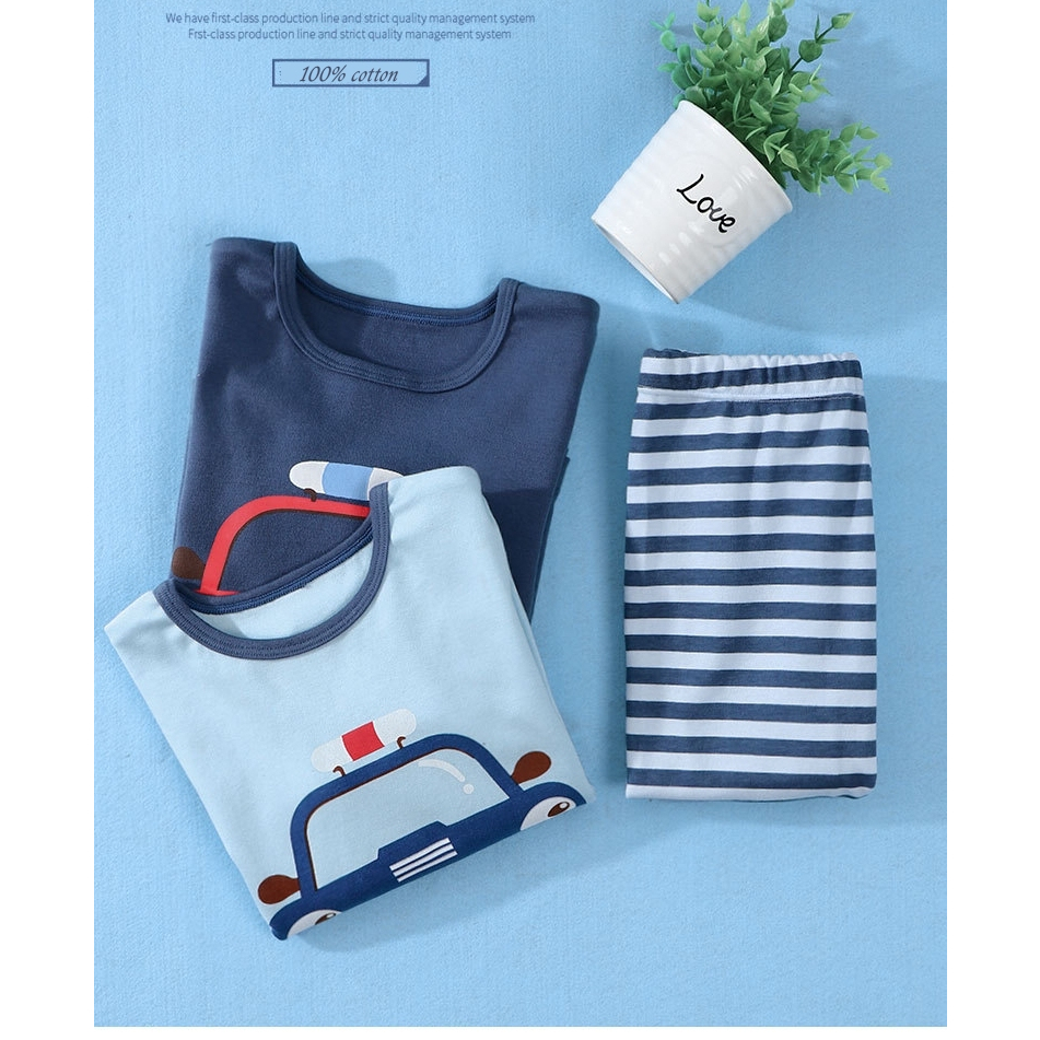 Đồ bộ đồ ngủ dài tay 95% Cotton 5% Spandex MAMDADKIDS xe cảnh sát 🚓 cho bé trai size đại cho bé từ 2 đến 10 tuổi