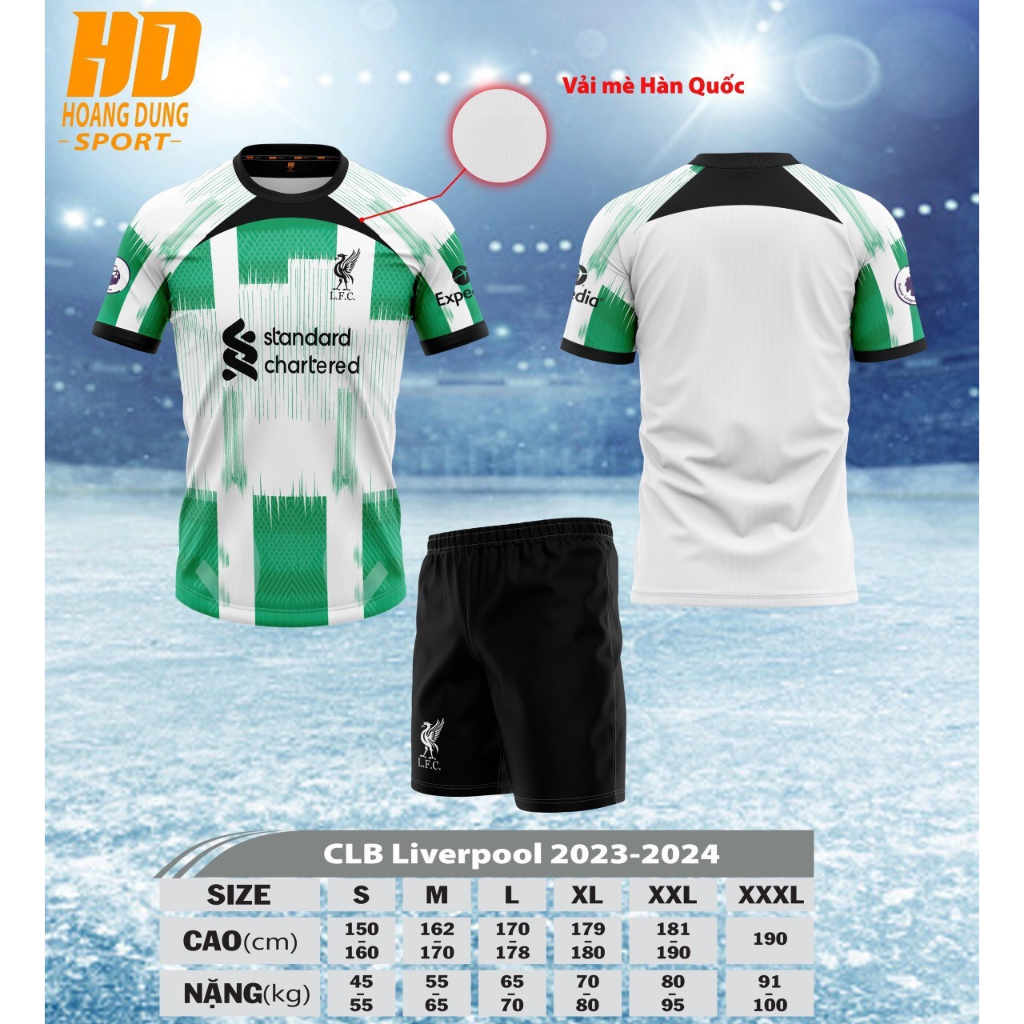 Bộ Quần Áo Đá Bóng CLB Liverpool Mùa 23-24 Mới Nhất, Áo Đá Banh Chất Vải Thun Mè Hàn Quốc Thoáng Mát
