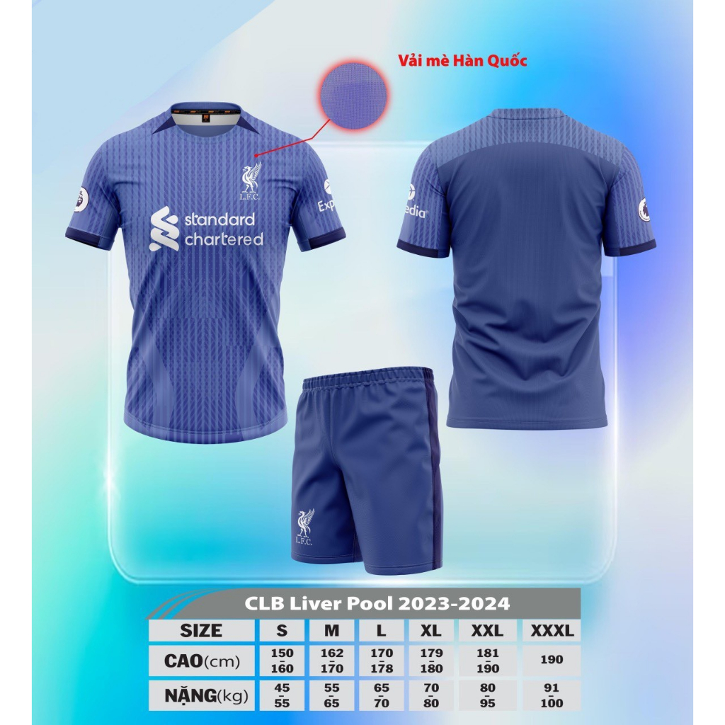 Bộ Quần Áo Đá Bóng CLB Liverpool Mùa 23-24 Mới Nhất, Áo Đá Banh Chất Vải Thun Mè Hàn Quốc Thoáng Mát