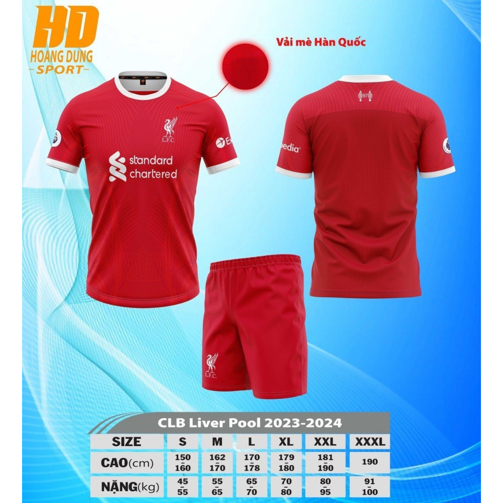 Bộ Quần Áo Đá Bóng CLB Liverpool Mùa 23-24 Mới Nhất, Áo Đá Banh Chất Vải Thun Mè Hàn Quốc Thoáng Mát