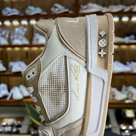 GIÀY LV TRAINER TRẮNG KEM NÂU QUAI DÁN LAI AU SC