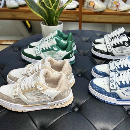GIÀY LV TRAINER TRẮNG KEM NÂU QUAI DÁN LAI AU SC