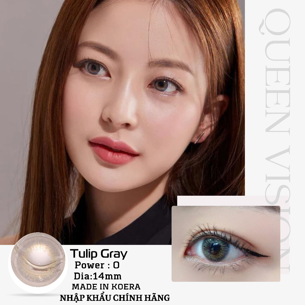 ( 0 độ ) Lens mắt xám hoa tiết vân tây Tulip gray (dòng lens sử dụng 12 tháng)