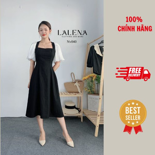 Đầm dự tiệc màu đen phối tay trắng NV040