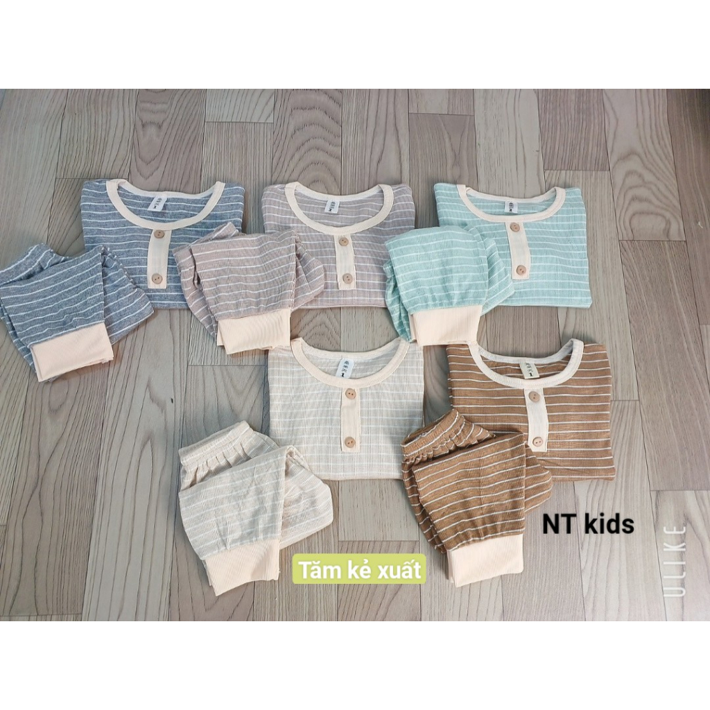 Bộ dài tay thu đông, Bộ tăm gân lạnh kẻ Hàn Quốc nhiều màu cho bé trai, bé gái từ 6 đến 15kg