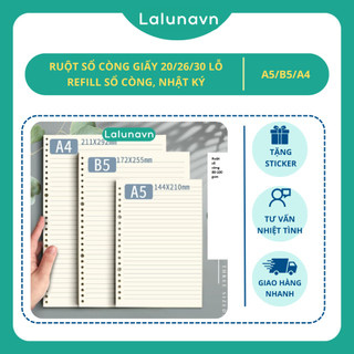 Ruột sổ còng giấy refill 20 26 30 lỗ A5 B5 A4 sổ planner bullet journal học sinh Lalunavn - B103