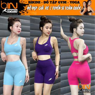 Bộ đồ tập gym yoga aerobic thể thao nữ áo bra kèm mút và quần đùi chất liệu thun poly co dãn 4 chiều BINSPORTS BN013