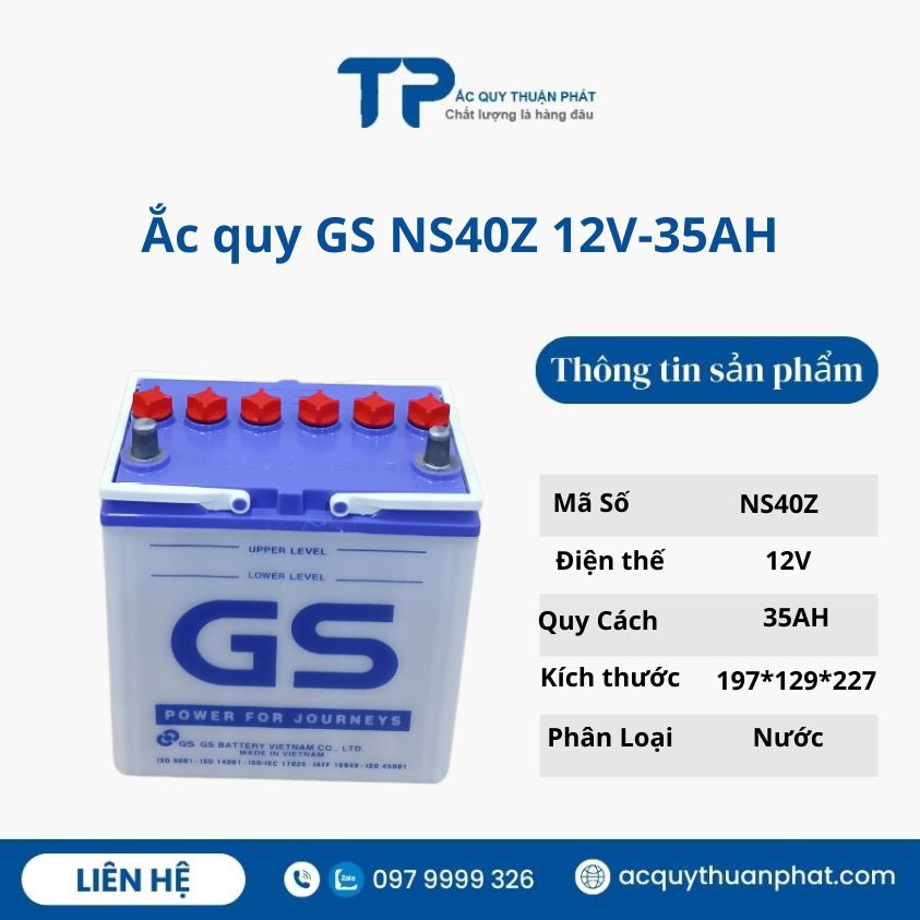 Bình ắc quy Gs NS40Zl 12V-35ah