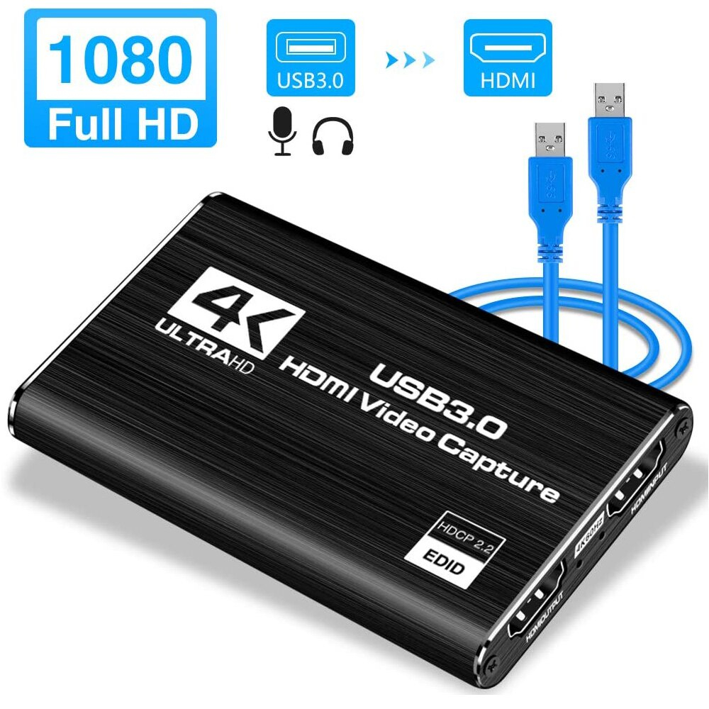 Capture card video hdmi to usb 3.0 thu tín hiệu hình ảnh 4K 1080p 60hz 60fps kèm cổng mic livestream -dc4757
