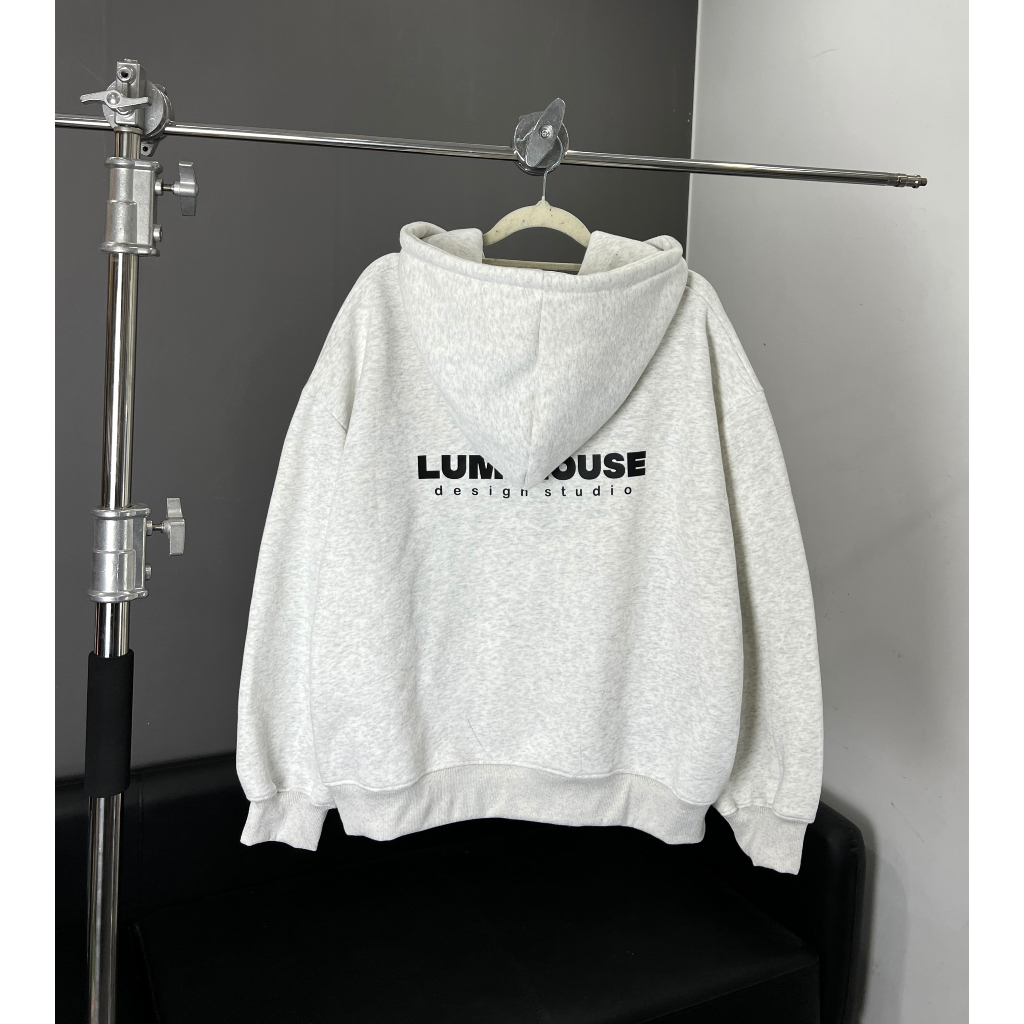 ÁO HOODIE ZIP BOXY NỈ BÔNG XÁM TIÊU LUMIHOUSE STUDENTS LMC A100