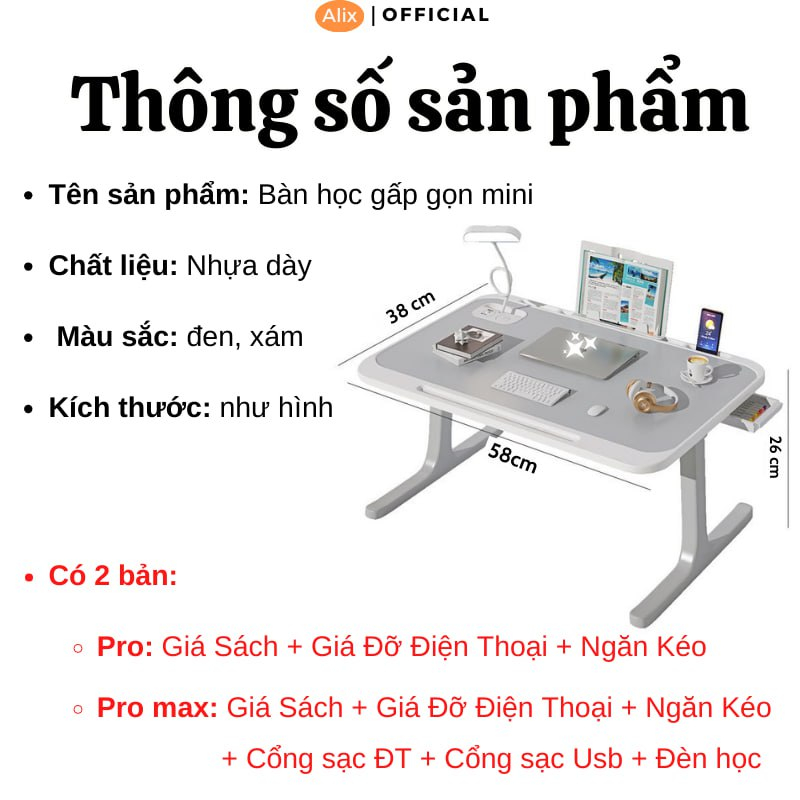 Bàn Học Gấp Gọn Mini Alix Đa Năng Có Ngăn Kéo Hiện Đại