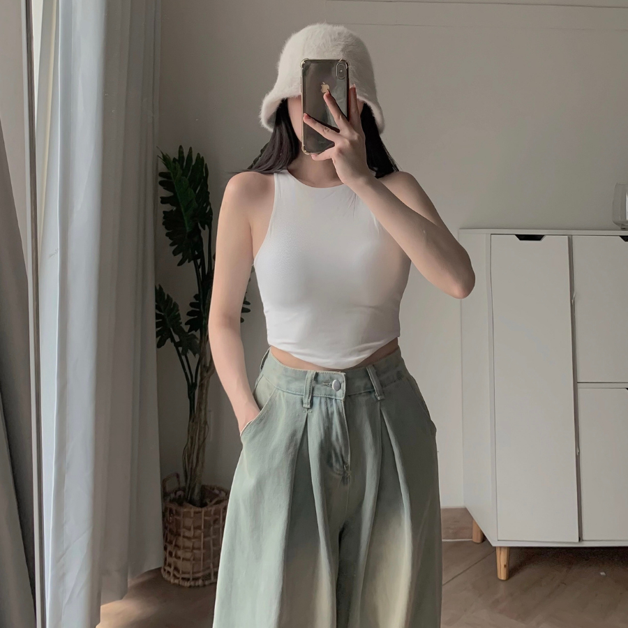 Áo croptop không tay nữ chất vải bo gân 2 lớp VOV 10586 - Jemcloset