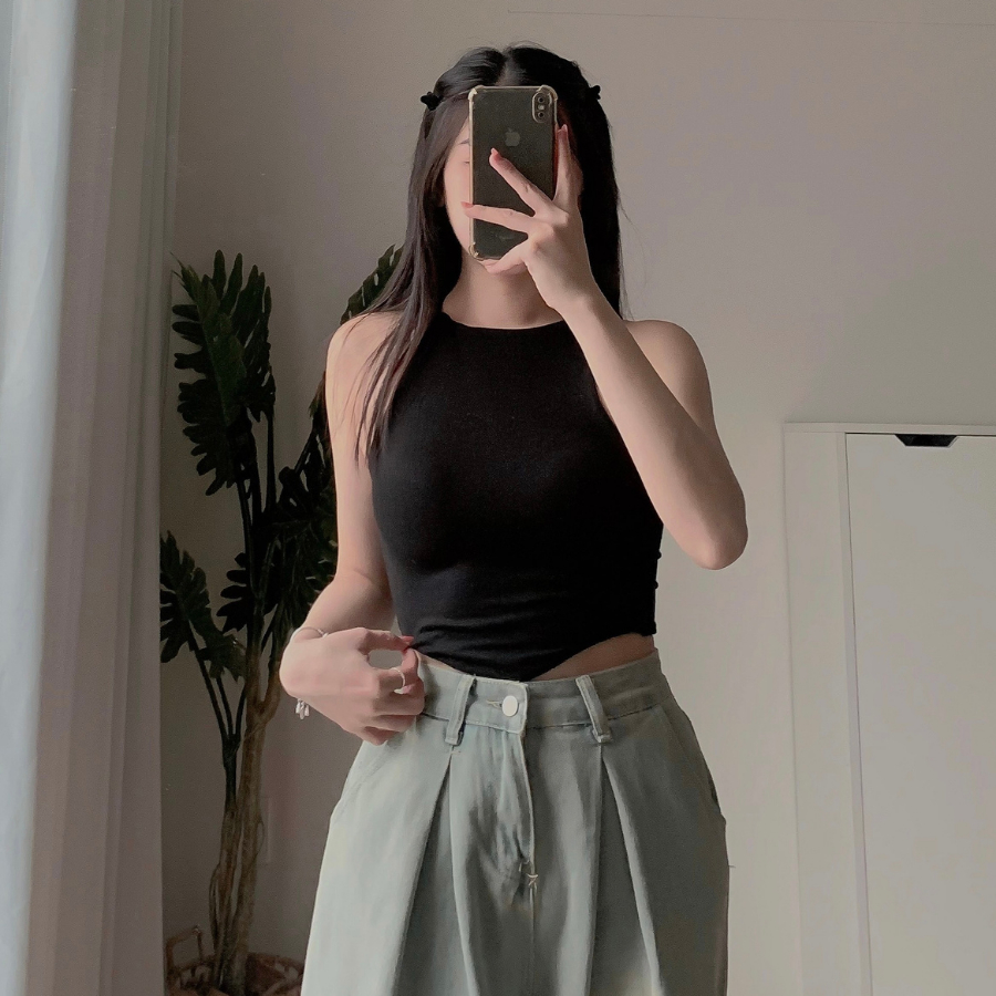 Áo croptop không tay nữ chất vải bo gân 2 lớp VOV 10586 - Jemcloset