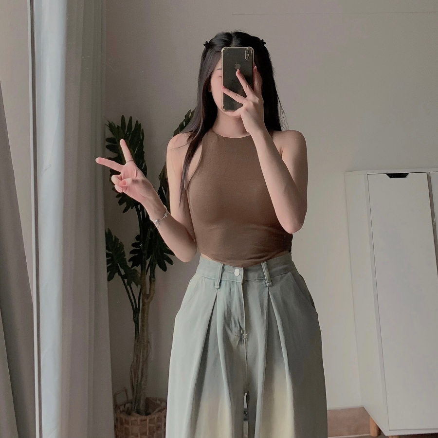 Áo croptop không tay nữ chất vải bo gân 2 lớp VOV 10586 - Jemcloset