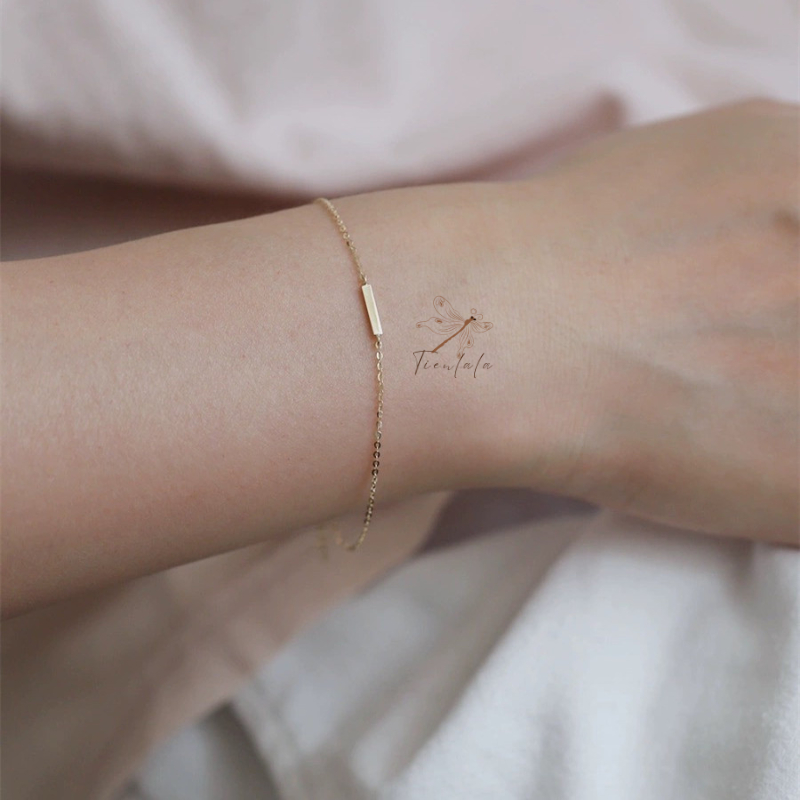 Lắc tay bạc dáng mảnh phong cách đơn giản, vòng tay mặt hình chữ nhật mạ vàng 14k TIENLALA LT003