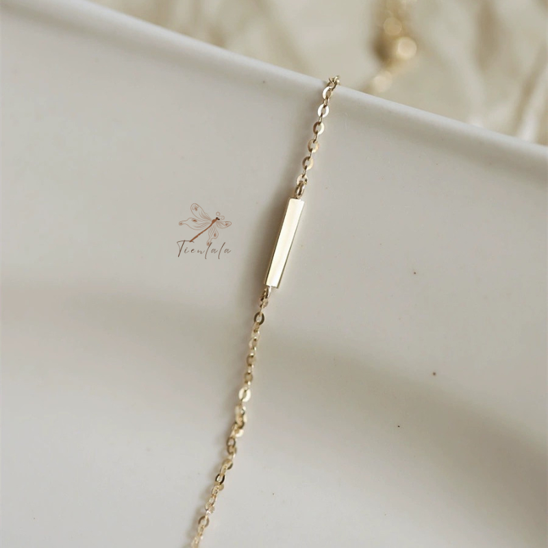 Lắc tay bạc dáng mảnh phong cách đơn giản, vòng tay mặt hình chữ nhật mạ vàng 14k TIENLALA LT003