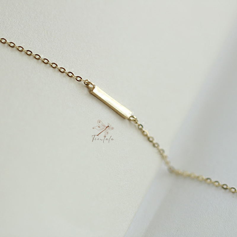 Lắc tay bạc dáng mảnh phong cách đơn giản, vòng tay mặt hình chữ nhật mạ vàng 14k TIENLALA LT003