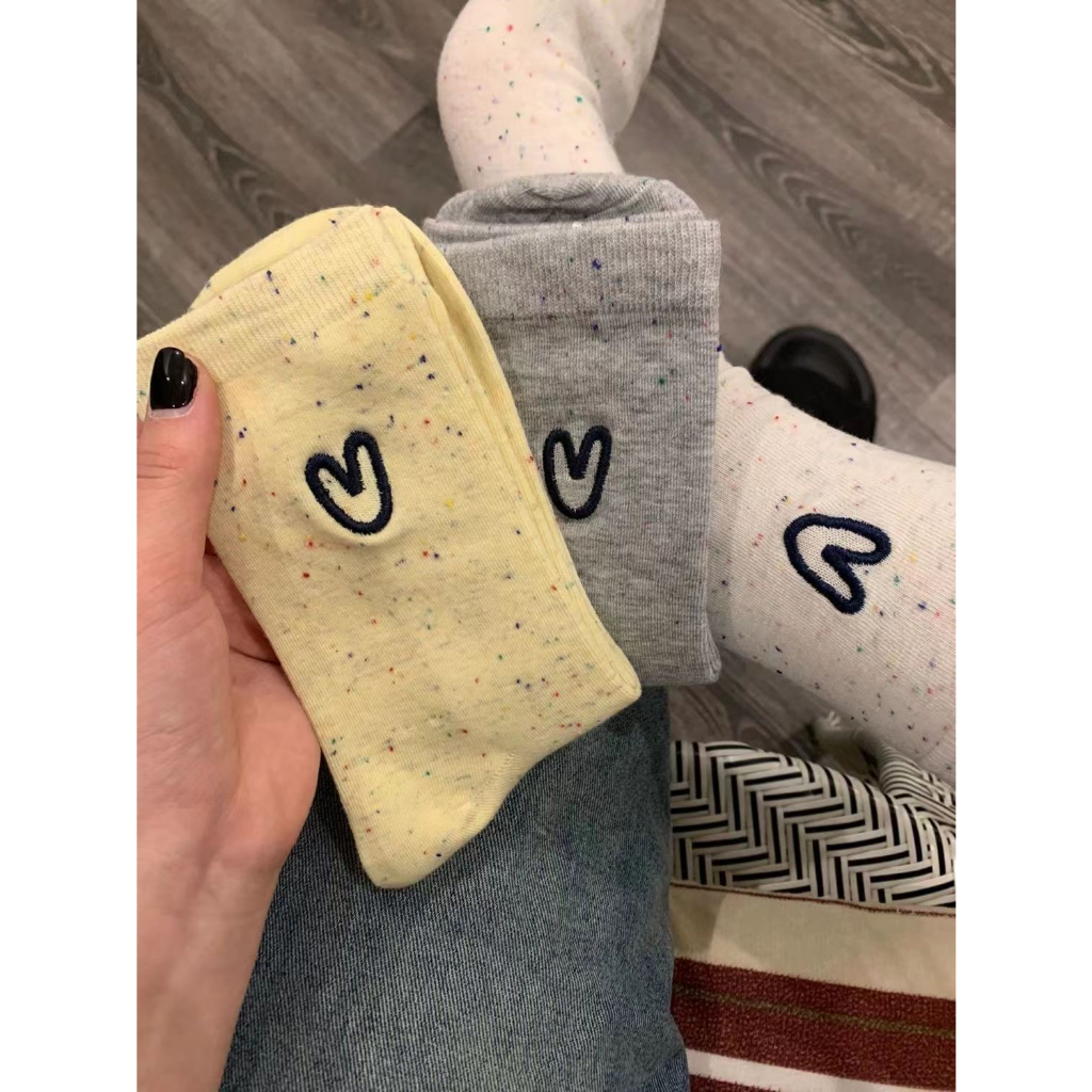 Tất cao cổ nam nữ vớ họa tiết trái tim cotton phong cách hàn quốc