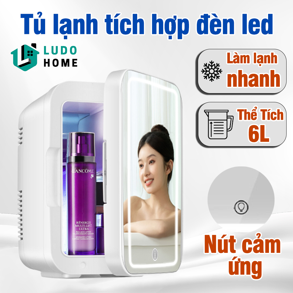 Tủ Lạnh Mini Có Gương và Đèn Led đựng mỹ phẩm tiện lợi, dung tích 6L, tiết kiệm điện năng, làm lạnh nhanh chóng