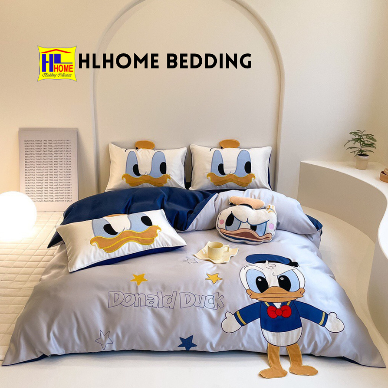 Bộ chăn ga lụa silk Disney 5 món cao cấp tặng kèm gối decor