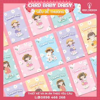  Nhiều mẫu Thiệp cảm ơn Daisy Baby dễ thương - Size 5.4x9cm - Thank you card mẫu Cô gái và hoa cúc siêu đẹp