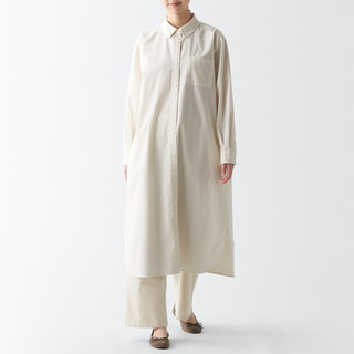 Đầm Washed Broadcloth Cổ Thường Tay Dài MUJI