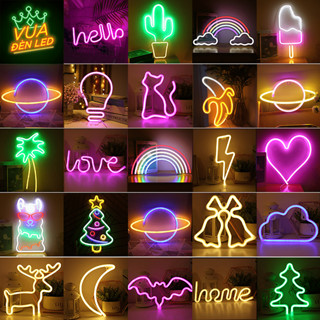 Đèn led neon trang trí phòng ngủ, học, gaming, treo trường đa dạng kiểu dáng màu sắc, tặng móc treo