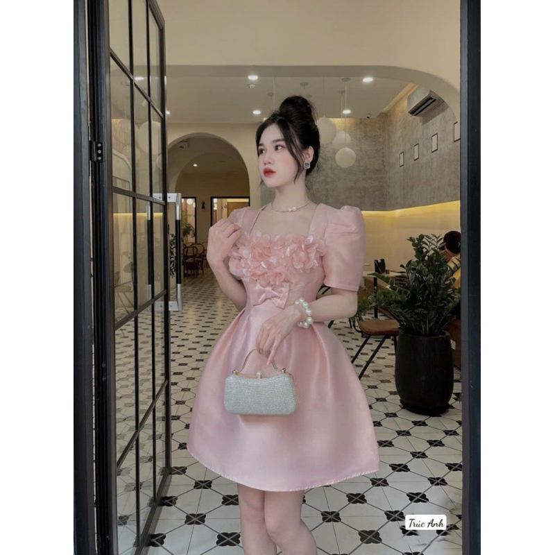 Váy thiết kế đính hoa tơ váy dự tiệc cao cấp H310