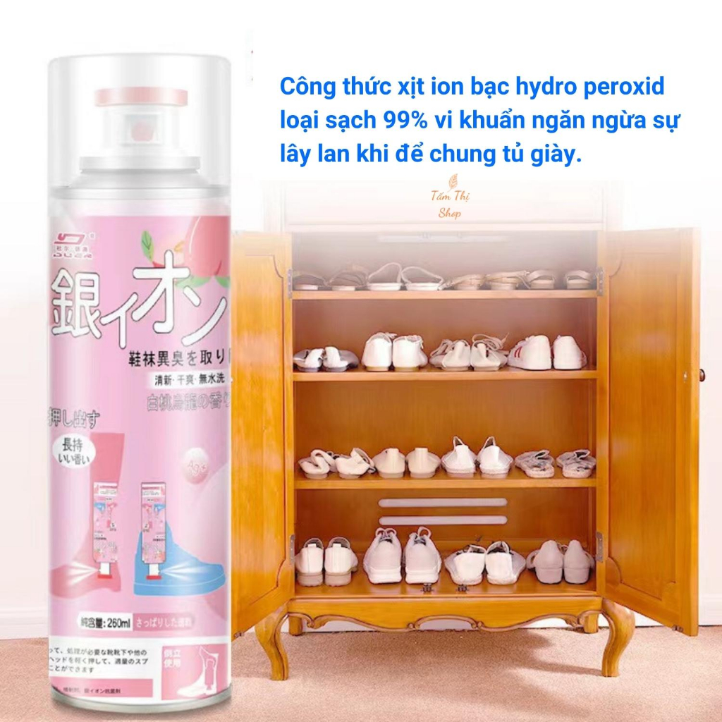 Xịt Khử Mùi Giày Dép Tấm Thị Chính Hãng Công Ngệ Nano Bạc Chai 260ml Ngăn Ngừa Hôi Chân Hiệu Quả