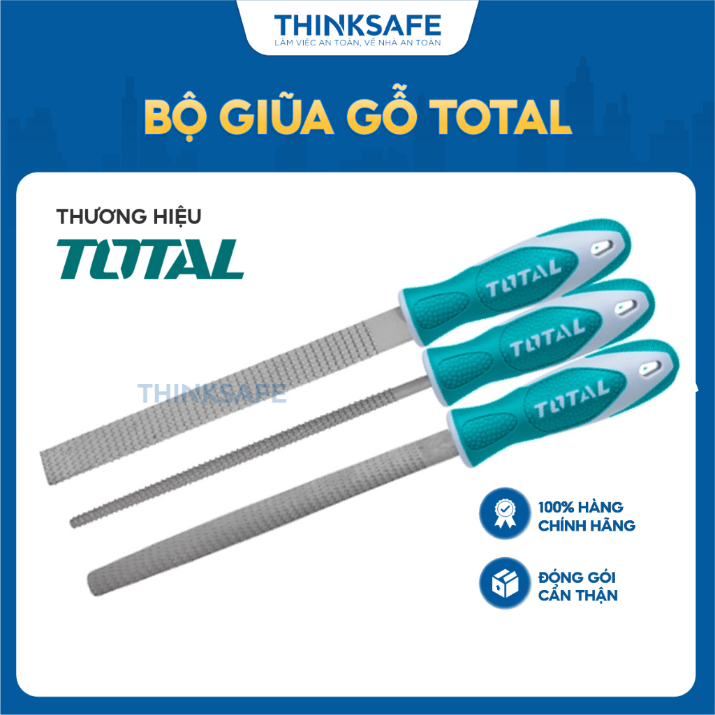 Bộ dũa gỗ Total THT918326 3 chi tiết giũa dẹp giũa bán nguyệt giũa tròn chất liệu thép T12 chiều dài 200mm - Thinksafe
