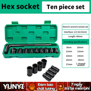 Đầu khẩu bulong 1/2,bộ đầu khẩu mở ốc bulong 9+1 chi tiết,bộ 10 đầu khẩu dài chính hãng 8-17mm