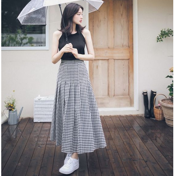 Vải Linen tưng caro trắng đen ô 7mm, khổ 1m5