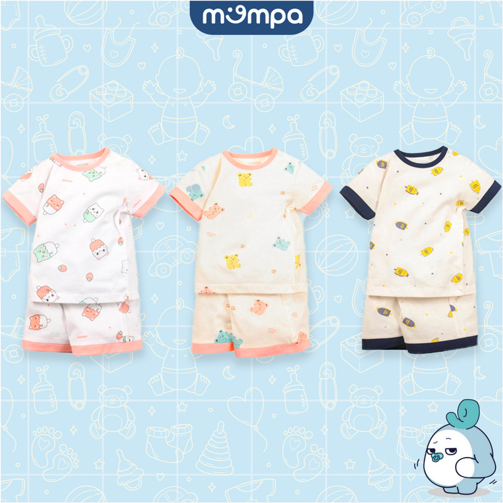 Bộ quần áo cộc tay hè Mompa 6 tháng - 4 tuổi vải cotton thoáng mát thấm hút cổ tròn cúc cổ 608