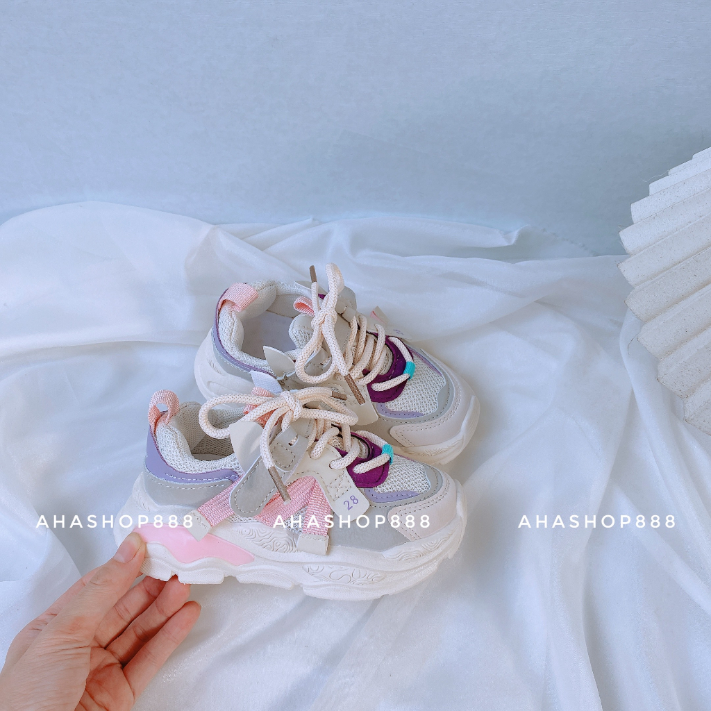 Size 26-36 FORM NHỎ Giày Thể Thao Sneaker Năng Động Phối Vải Lưới Thoáng Chân Chân Cho Bé Trai Bé Gái K215