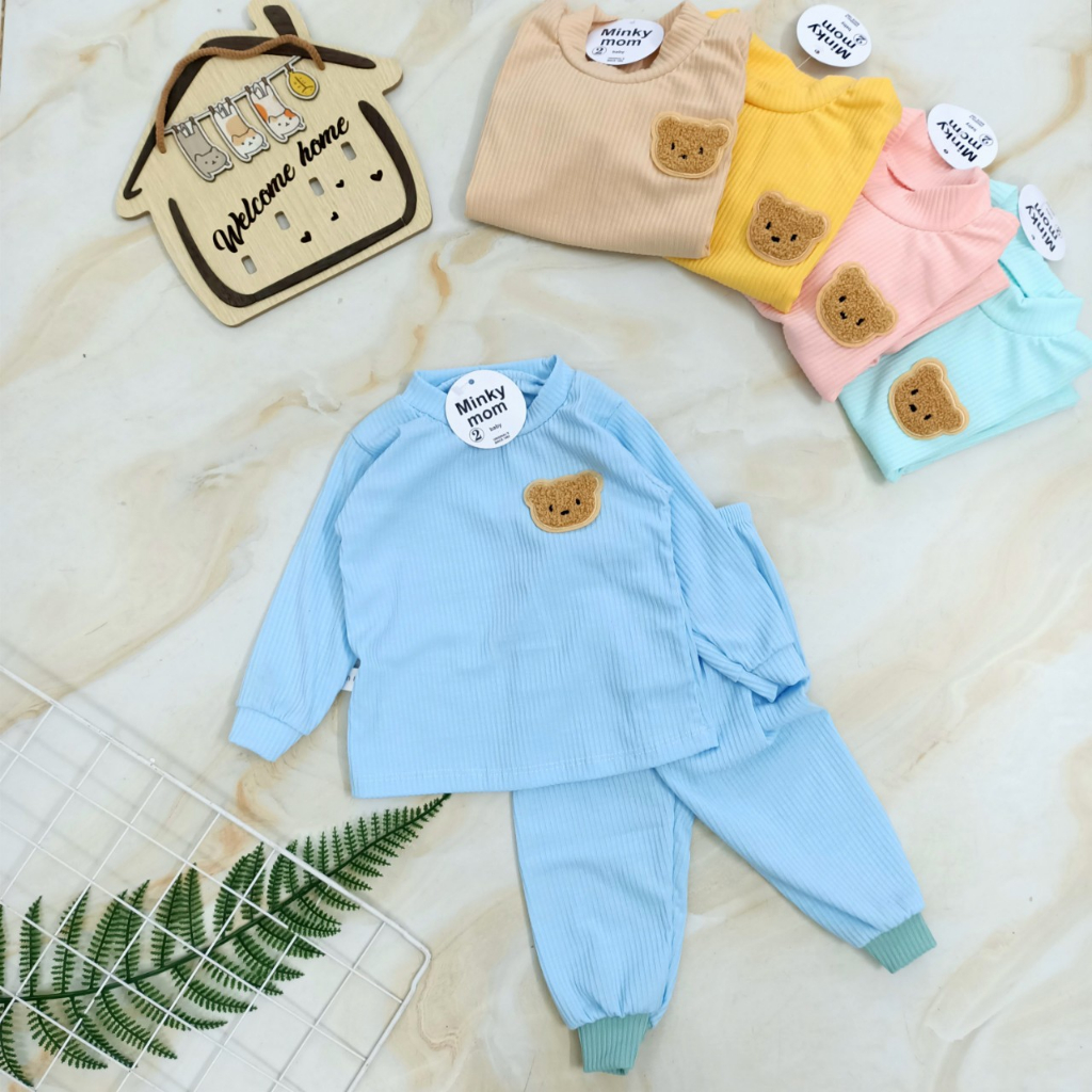 Bộ quần áo dài tay thun lạnh len tăm MINKYMOM chống muỗi thu đông cho bé đi ngủ điều hòa mùa hè cực thoải mái