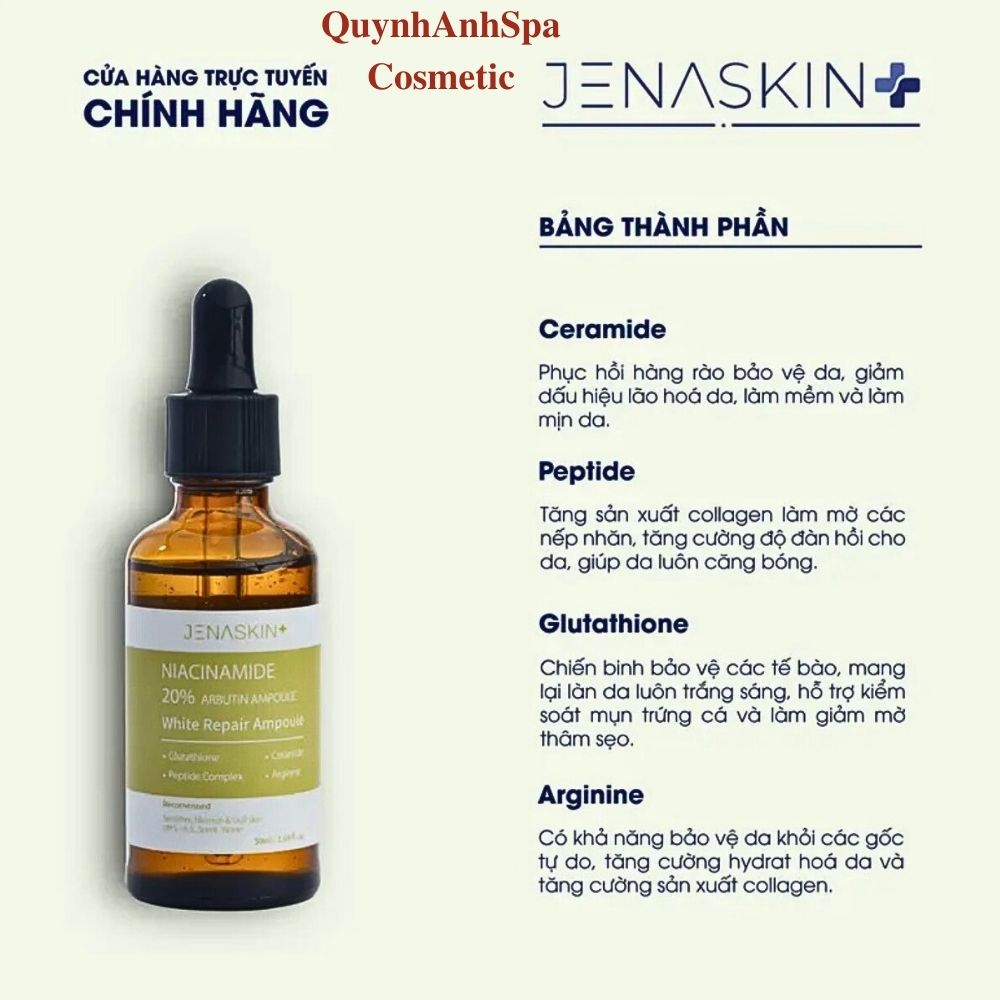 Tinh Chất Dưỡng Trắng Jenaskin Niacinamide 20%, Serum dưỡng sáng da, trắng da, giảm thâm nám Quynhanhspa20 50ml