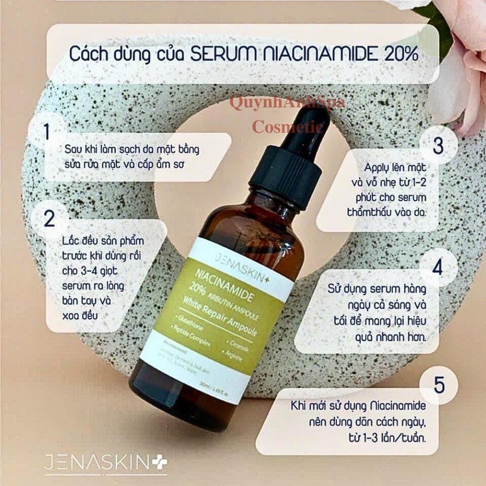 Tinh Chất Dưỡng Trắng Jenaskin Niacinamide 20%, Serum dưỡng sáng da, trắng da, giảm thâm nám Quynhanhspa20 50ml