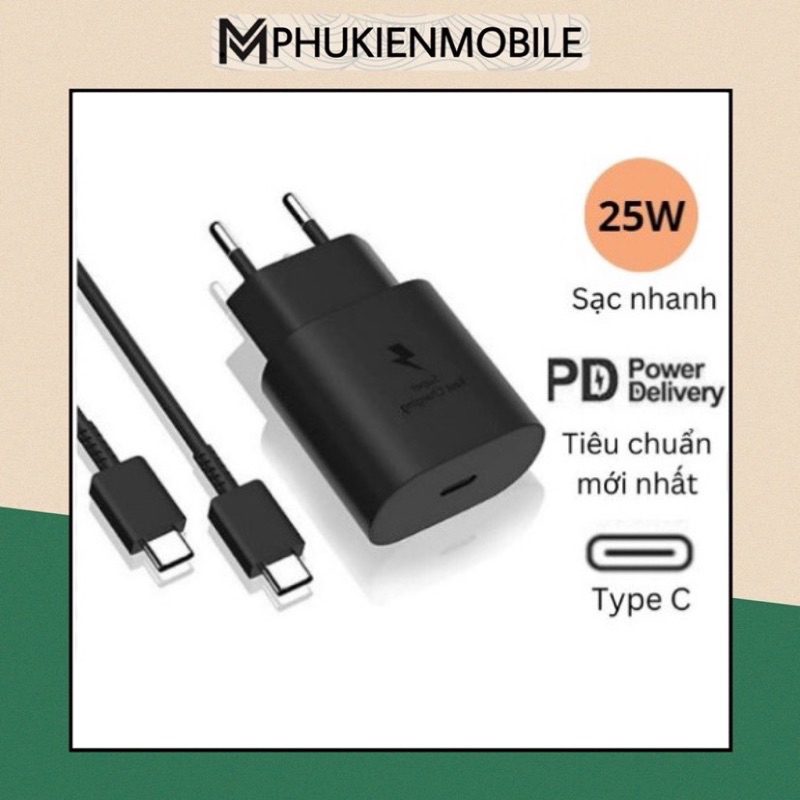 Bộ Sạc Nhanh Samsung 25W Note 10 Note 20 A71 A70 A80 A90 S20 S20+ S20 Ultra Sạc nhanh 2 đầu type C