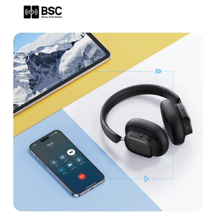 Tai Nghe Không Dây , Chụp Tai BASEUS H1i Chống Ồn Hi-Res 3D - Bluetooth 5.3 38db ANC , Âm Thanh 100H ( Bảo Hành 1 Năm )