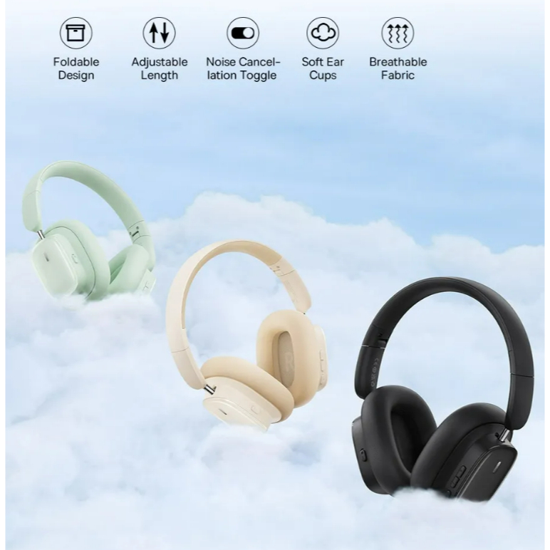 Tai Nghe Không Dây , Chụp Tai BASEUS H1i Chống Ồn Hi-Res 3D - Bluetooth 5.3 38db ANC , Âm Thanh 100H ( Bảo Hành 1 Năm )