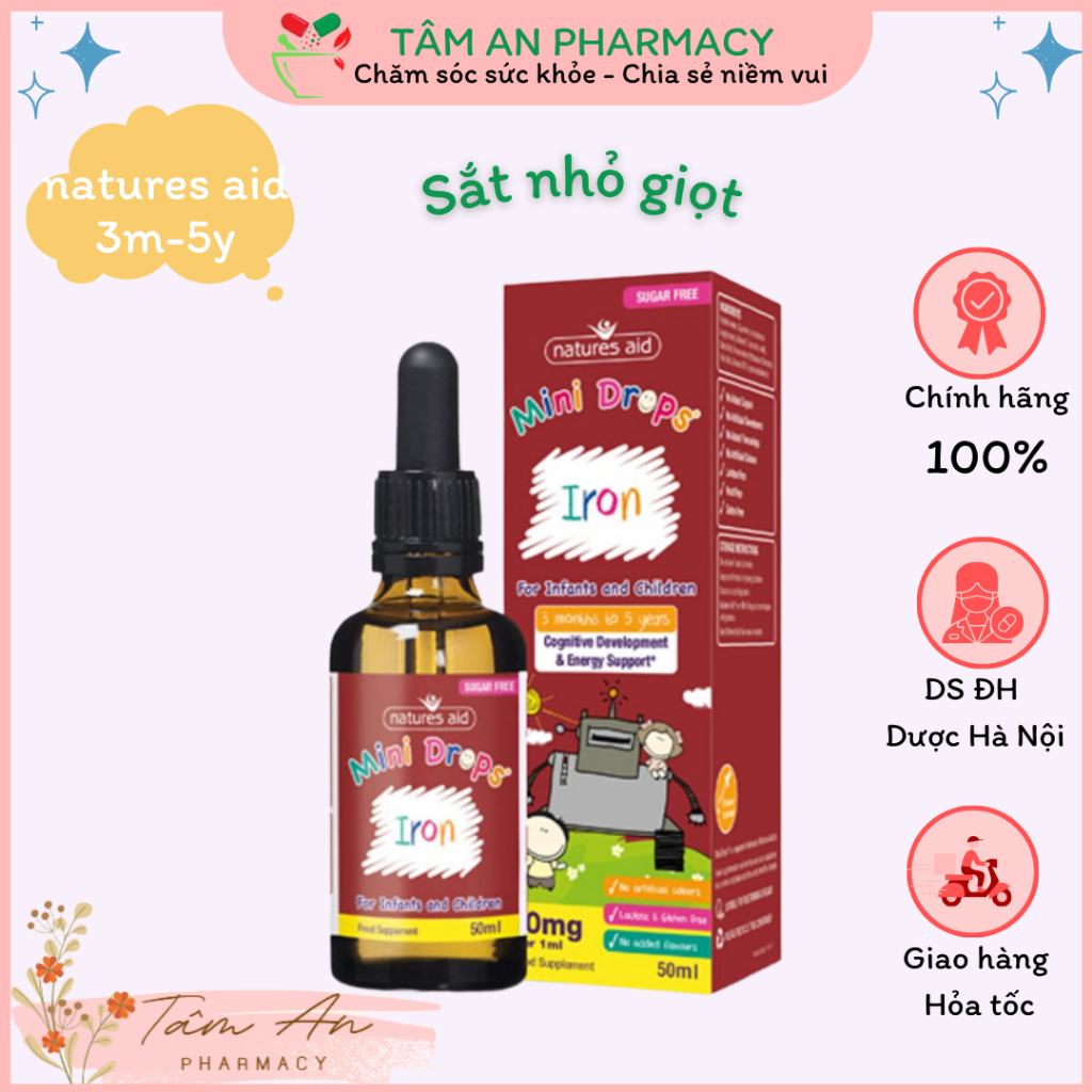 Sắt nhỏ giọt cho bé từ 3 tháng tuổi Mini drops Iron Natures Aid