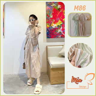 Đầm suông dáng dài M86, thiết kế xoắn ngực phong cách Hàn Quốc phù hợp đi làm đi chơi, vải đũi tơ mềm mát