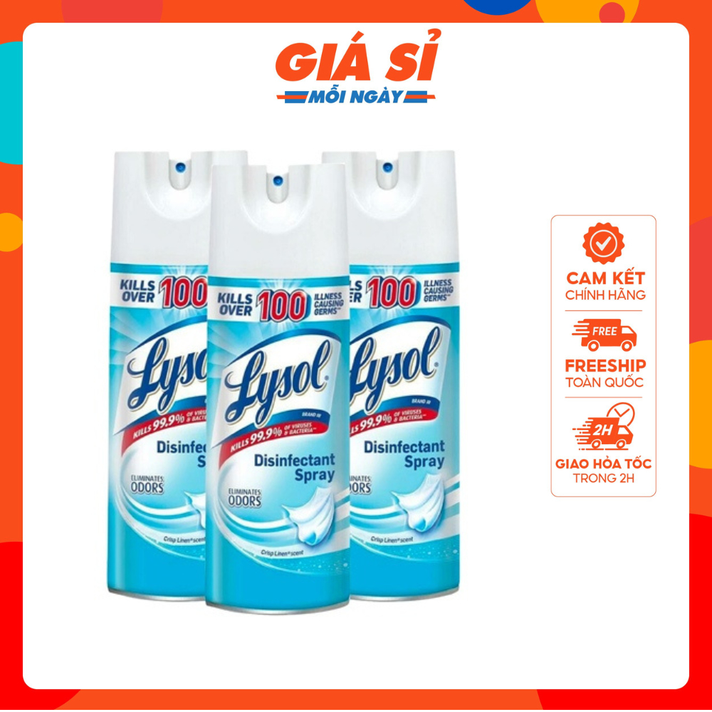 [Hàng mỹ] Set 3 chai Xịt phòng diệt khuẩn lysol disinfectant spray crisp linen scent 538g