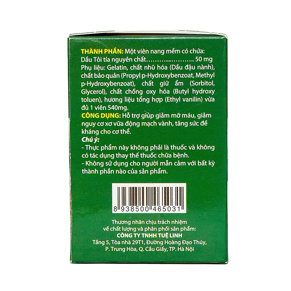 Dầu Tỏi Tuệ Linh - Hỗ Trợ Giảm Mỡ Máu, Xơ Vữa Động Mạch (Hộp 100 Viên)